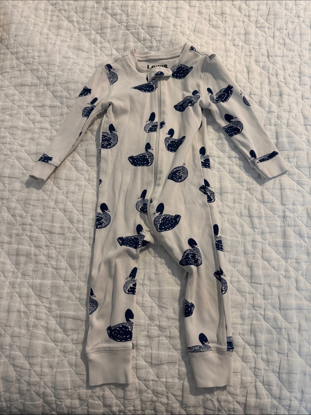 Lewis Creame duck Print Dual Zip One-Piece for Kids 100% Organic Cotton